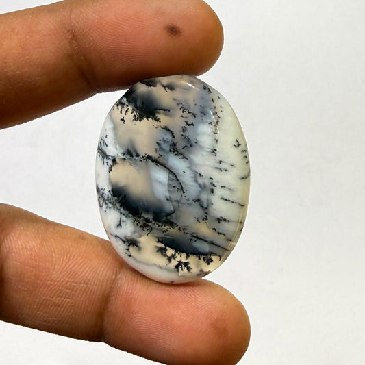 Natural Dendritic opal Oval Cabochon Loose Gemstone, Scenic Landscape Agate, Moss Agate Cabochon for Jewelry Making, Collector Stone