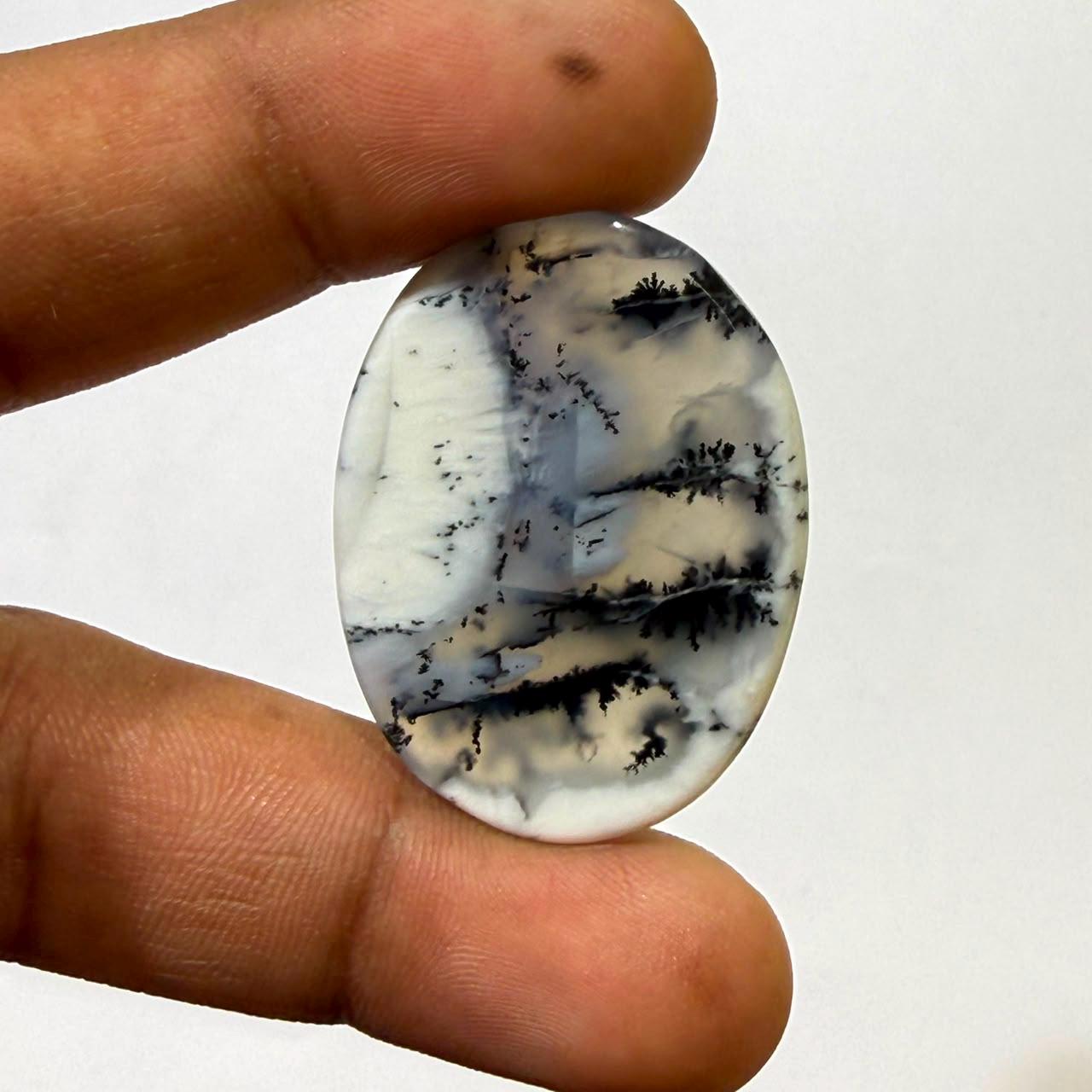 Natural Dendritic opal Oval Cabochon Loose Gemstone, Scenic Landscape Agate, Moss Agate Cabochon for Jewelry Making, Collector Stone