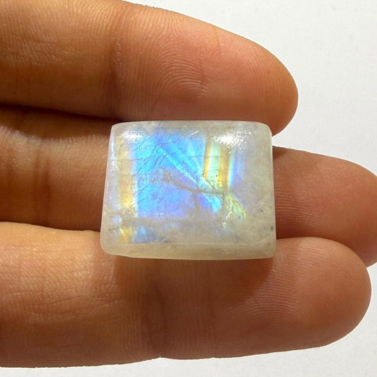 Natural Rainbow Moonstone Cabochon, Blue Flash Moonstone Loose Gemstone, Rectangle Cushion Jewelry Making Stone, Designer (20x16x7mm 27 cts)