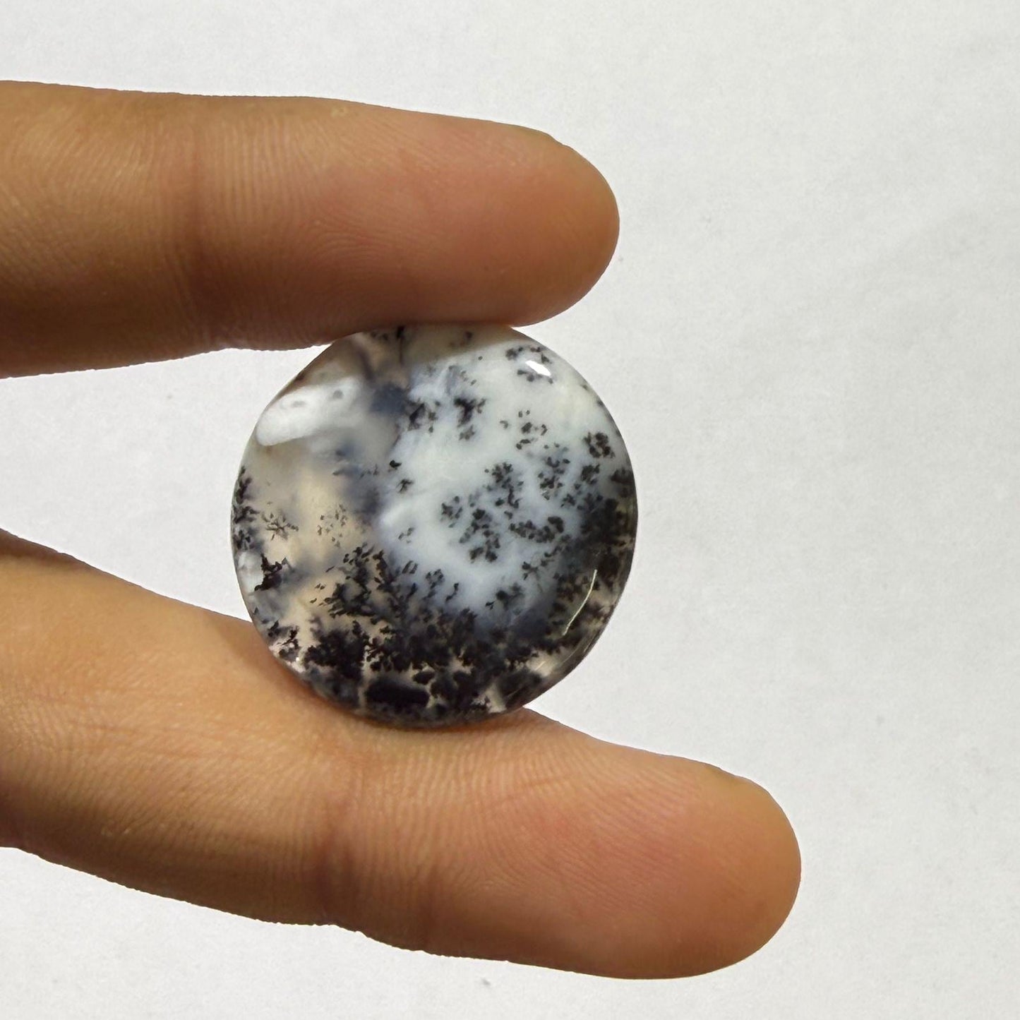Natural Dendritic Opal Round Cabochon, Scenic Dendrite Gemstone, Black White Loose Stone, Round Cabochon for Jewelry Making, (24x4 mm 21cts)