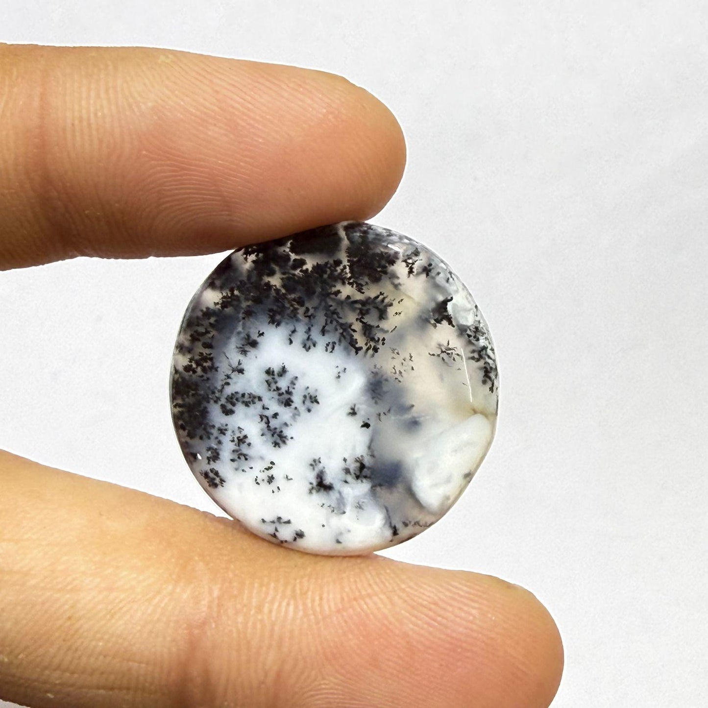 Natural Dendritic Opal Round Cabochon, Scenic Dendrite Gemstone, Black White Loose Stone, Round Cabochon for Jewelry Making, (24x4 mm 21cts)