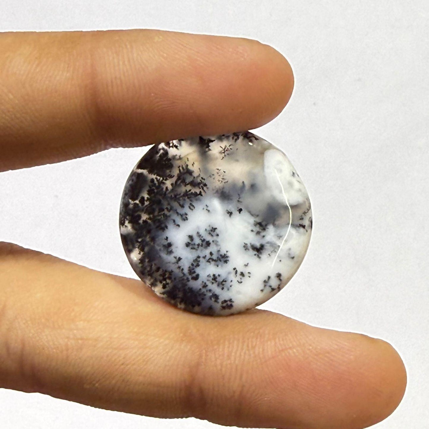 Natural Dendritic Opal Round Cabochon, Scenic Dendrite Gemstone, Black White Loose Stone, Round Cabochon for Jewelry Making, (24x4 mm 21cts)