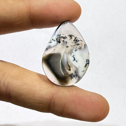 Natural Dendritic Opal Pear Cabochon, Scenic Dendrite Opal Loose Gemstone, Teardrop Cabochon for Jewelry Making,(31.5x23x4mm 25cts )
