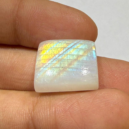 Natural Blue Rainbow Moonstone Rectangle Cabochon, 17x13x7 mm, 19cts, Loose Gemstone for Jewelry Making