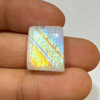 Natural Blue Rainbow Moonstone Rectangle Cabochon, 17x13x7 mm, 19cts, Loose Gemstone for Jewelry Making