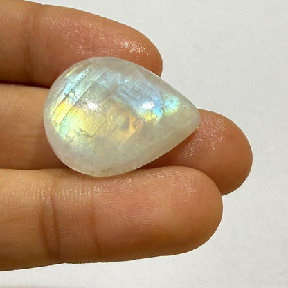 Natural Blue Rainbow Moonstone Pear Cabochon, 25.5x21x8mm, 33cts, Loose Gemstone for Jewelry Making