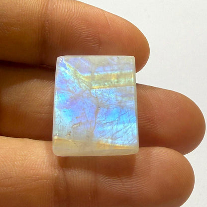 Natural Blue Rainbow Moonstone Cushion Cabochon, 20x16x7mm, 27 cts, Loose Gemstone for Jewelry Making