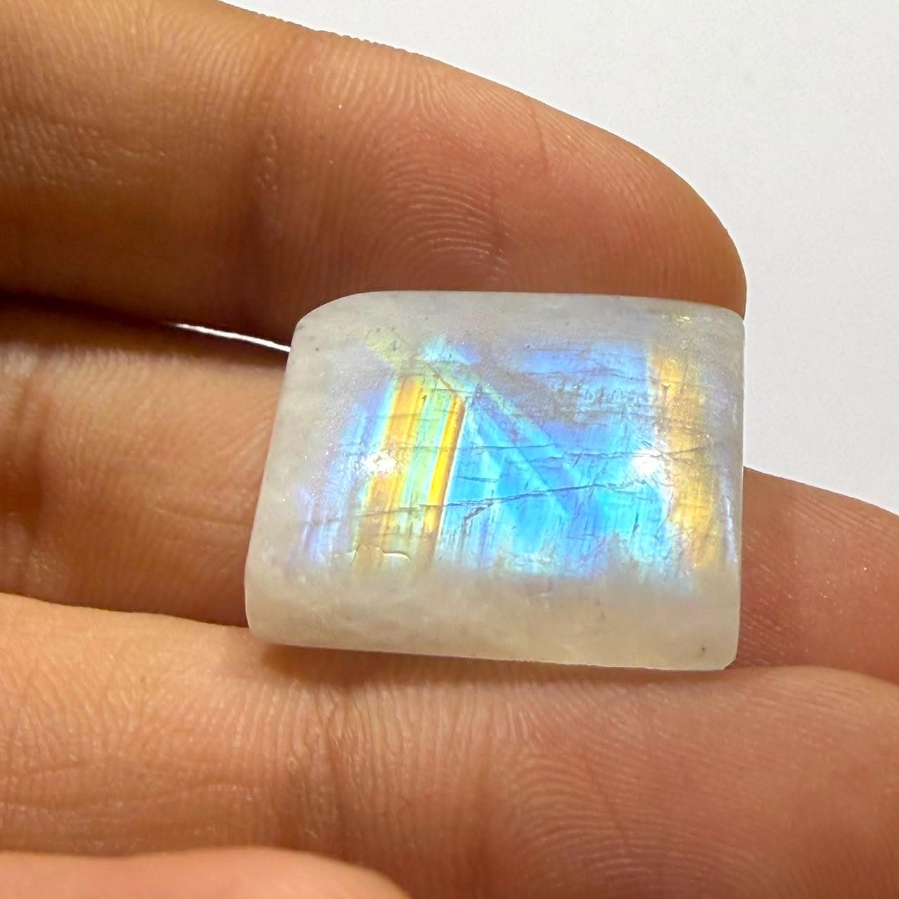 Natural Rainbow Moonstone Cabochon, Blue Flash Moonstone Loose Gemstone, Rectangle Cushion Jewelry Making Stone, Designer (20x16x7mm 27 cts)