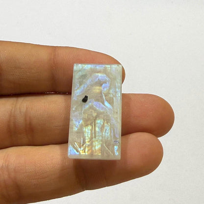 Natural Blue Rainbow Moonstone Rectangle Cabochon, 29x15x7.5mm, 38cts, Loose Gemstone for Jewelry Making