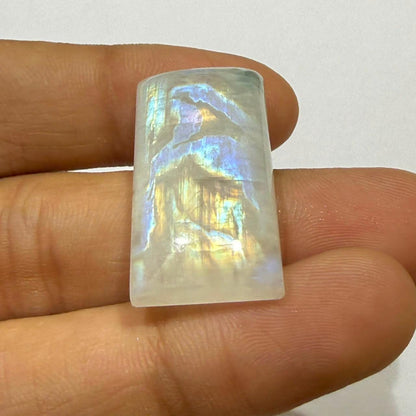 Natural Blue Rainbow Moonstone Rectangle Cabochon, 29x15x7.5mm, 38cts, Loose Gemstone for Jewelry Making