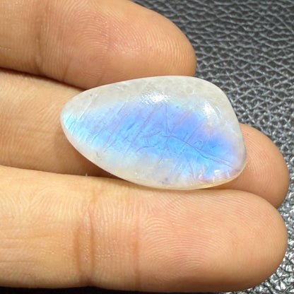 Natural Blue Rainbow Moonstone Pear Cabochon, 21x10x7mm, 26cts, Loose Gemstone for Jewelry Making