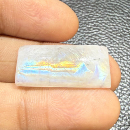 Natural Blue Rainbow Moonstone Rectangle Cabochon, 28x11.5x8mm, 28cts, Loose Gemstone for Jewelry Making