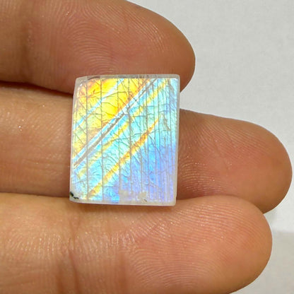 Natural Blue Rainbow Moonstone Rectangle Cabochon, 17x13x7 mm, 19cts, Loose Gemstone for Jewelry Making