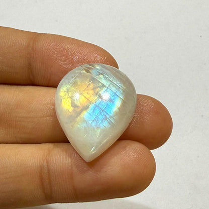 Natural Blue Rainbow Moonstone Pear Cabochon, 25.5x21x8mm, 33cts, Loose Gemstone for Jewelry Making