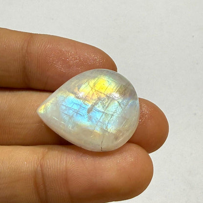 Natural Blue Rainbow Moonstone Pear Cabochon, 25.5x21x8mm, 33cts, Loose Gemstone for Jewelry Making