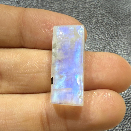 Natural Rainbow Moonstone Rectangle Cabochon, Blue Flash Moonstone Loose Gemstone, Rectangle Moonstone Stone for Jewelry (25x10x7,26cts)