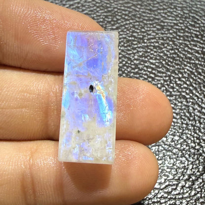 Natural Blue Rainbow Moonstone Rectangle Cabochon, 25x10x7mm, 26cts, Loose Gemstone for Jewelry Making
