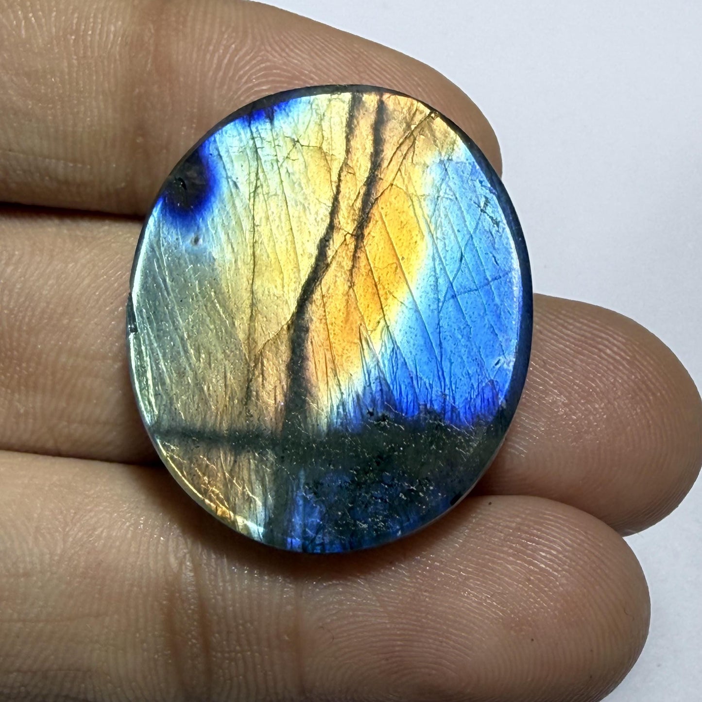 Natural Rainbow Labradorite Round Cabochon, Blue Gold Flash Gemstone, Oval Loose Stone, Jewelry, Crystal Healing Gift (28x23.5x6.5mm  36cts)