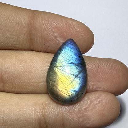 Natural Rainbow Labradorite Pear Cabochon, Blue Gold Flash Gemstone, Pear Shape Loose Stone, Jewelry, Crystal Healing (23x9x5.5mm 14cts)
