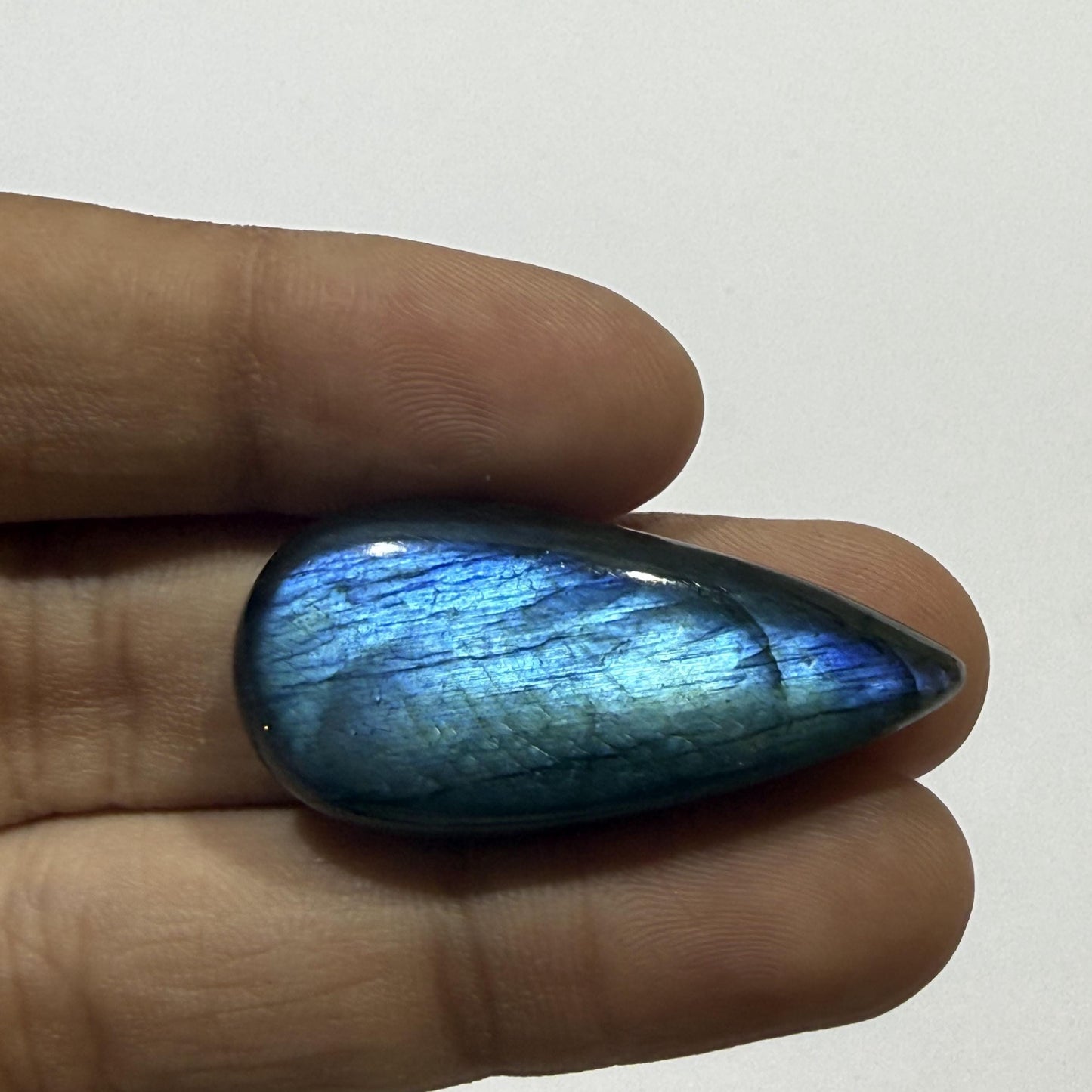 Natural Blue Labradorite Long Pear Cabochon, Flash Labradorite Gemstone, Teardrop Loose Stone, Jewelry Making, Crystal (37.5x17x8mm 40cts)