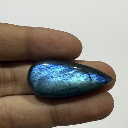 Natural Blue Labradorite Long Pear Cabochon, Flash Labradorite Gemstone, Teardrop Loose Stone, Jewelry Making, Crystal (37.5x17x8mm 40cts)