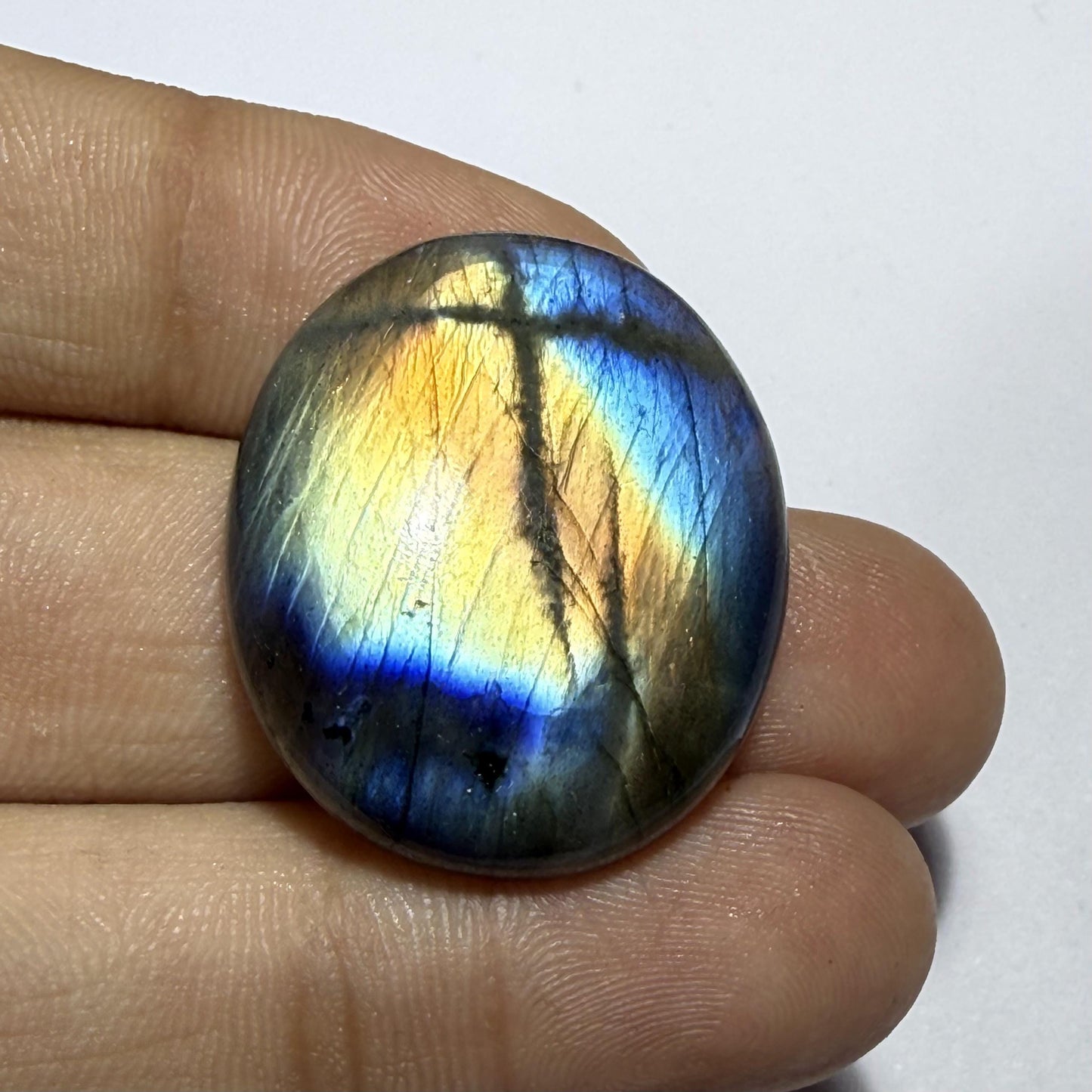 Natural Rainbow Labradorite Round Cabochon, Blue Gold Flash Gemstone, Oval Loose Stone, Jewelry, Crystal Healing Gift (28x23.5x6.5mm  36cts)
