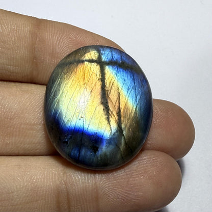 Natural Rainbow Labradorite Round Cabochon, Blue Gold Flash Gemstone, Oval Loose Stone, Jewelry, Crystal Healing Gift (28x23.5x6.5mm  36cts)