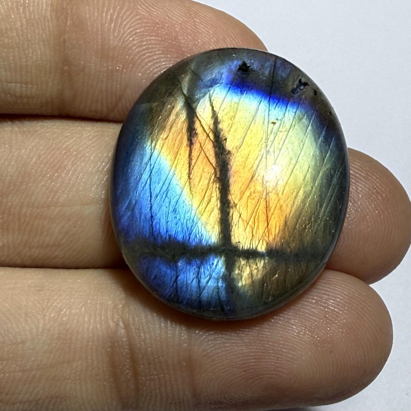 Natural Rainbow Labradorite Round Cabochon, Blue Gold Flash Gemstone, Oval Loose Stone, Jewelry, Crystal Healing Gift (28x23.5x6.5mm  36cts)