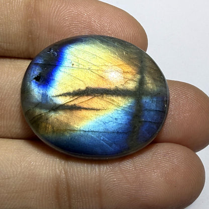Natural Rainbow Labradorite Round Cabochon, Blue Gold Flash Gemstone, Oval Loose Stone, Jewelry, Crystal Healing Gift (28x23.5x6.5mm  36cts)