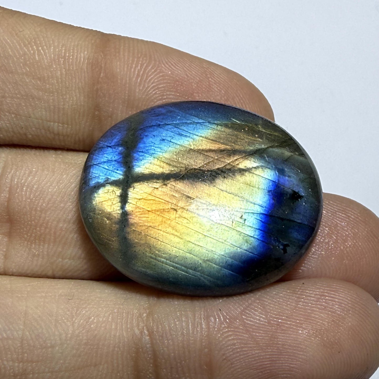 Natural Rainbow Labradorite Round Cabochon, Blue Gold Flash Gemstone, Oval Loose Stone, Jewelry, Crystal Healing Gift (28x23.5x6.5mm  36cts)