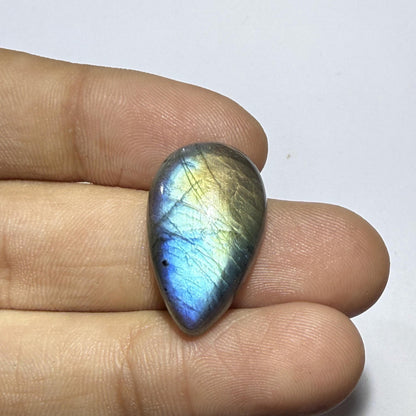 Natural Rainbow Labradorite Pear Cabochon, Blue Gold Flash Gemstone, Pear Shape Loose Stone, Jewelry, Crystal Healing (23x9x5.5mm 14cts)