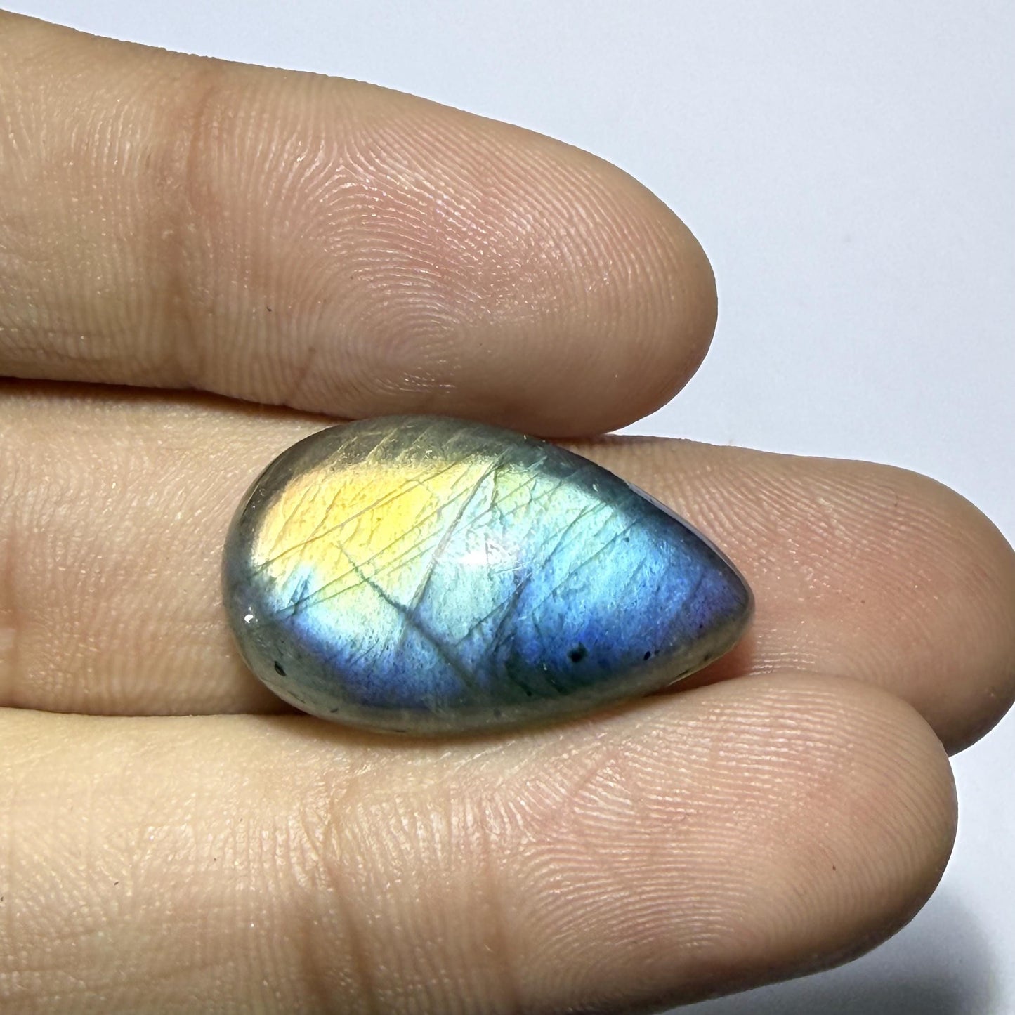 Natural Rainbow Labradorite Pear Cabochon, Blue Gold Flash Gemstone, Pear Shape Loose Stone, Jewelry, Crystal Healing (23x9x5.5mm 14cts)