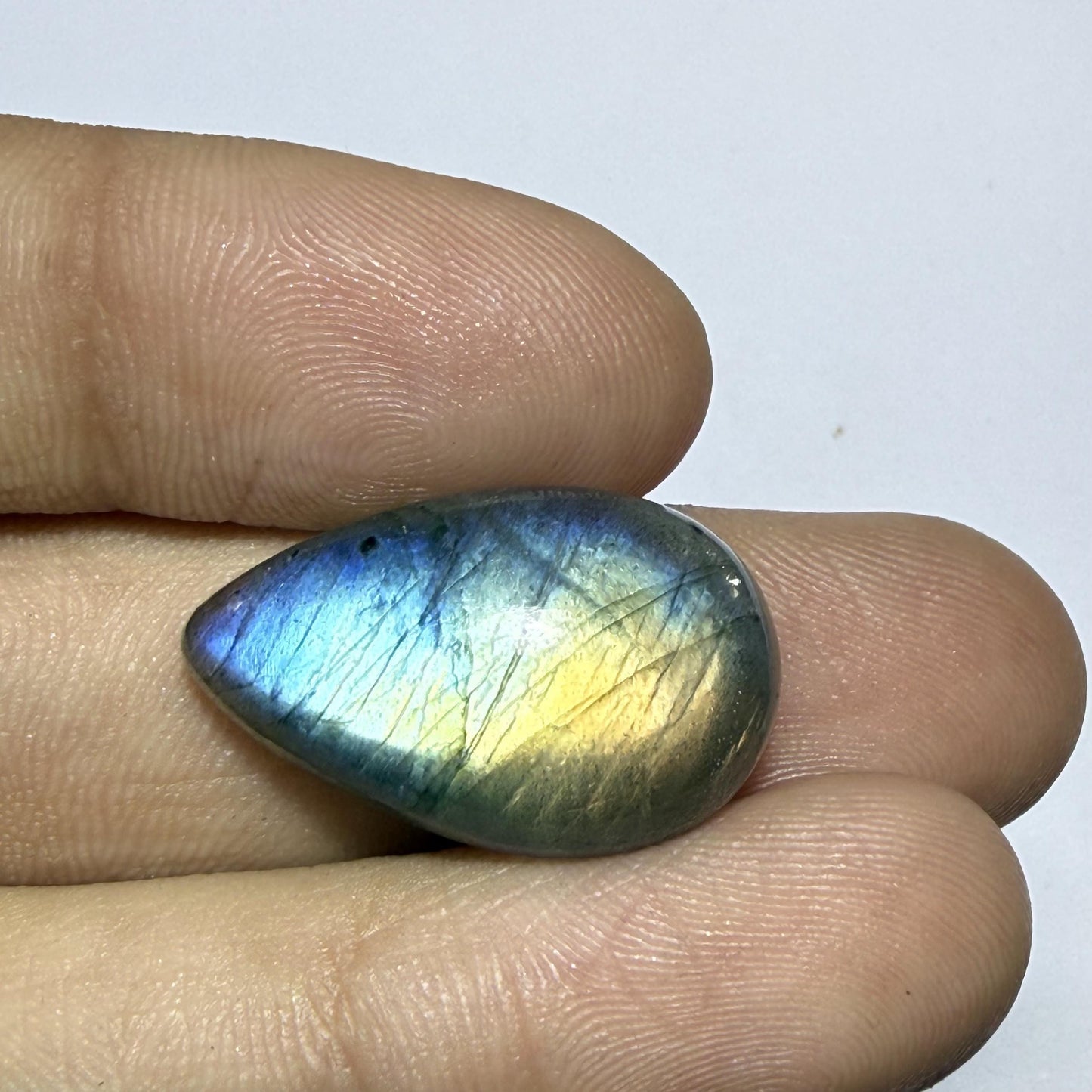 Natural Rainbow Labradorite Pear Cabochon, Blue Gold Flash Gemstone, Pear Shape Loose Stone, Jewelry, Crystal Healing (23x9x5.5mm 14cts)