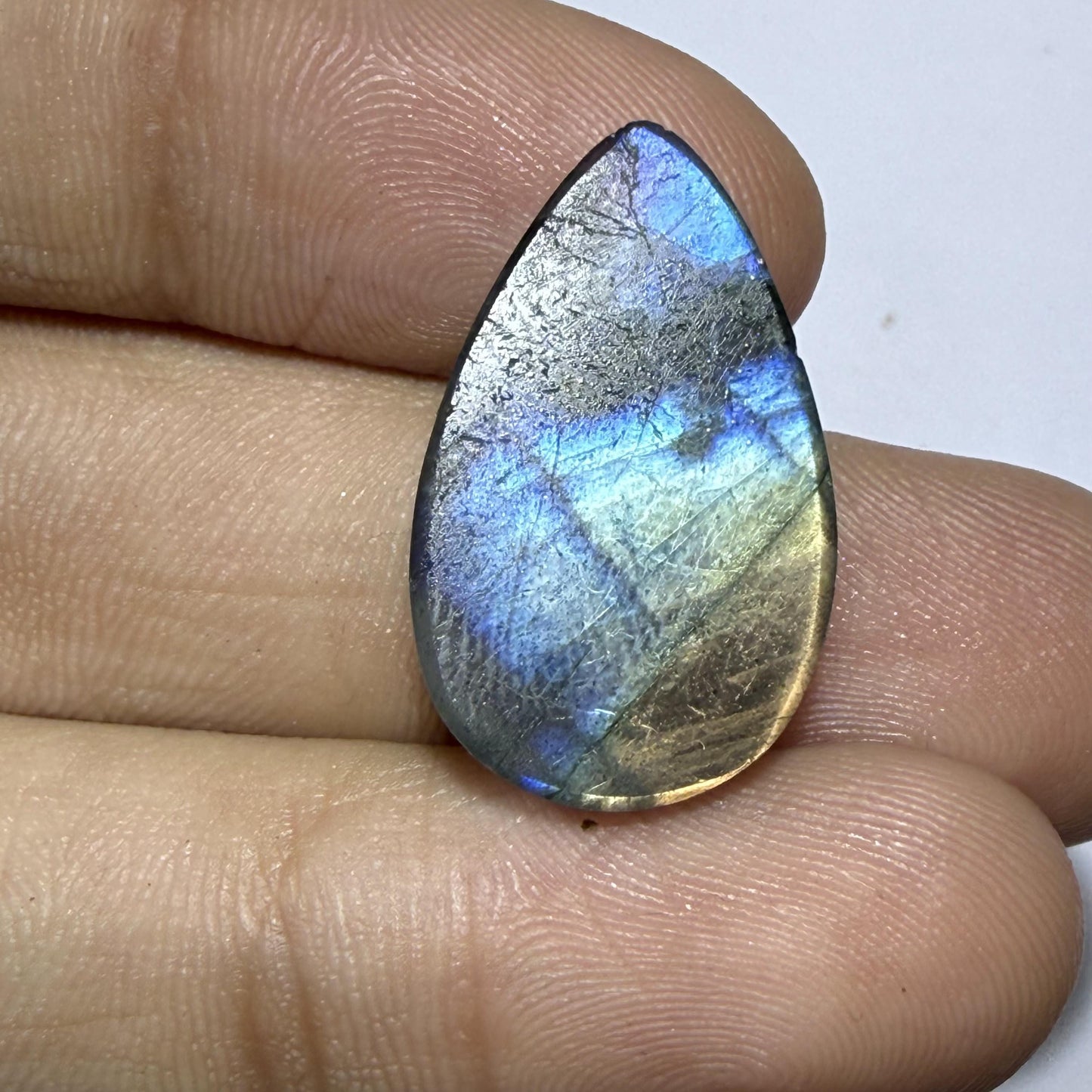 Natural Rainbow Labradorite Pear Cabochon, Blue Gold Flash Gemstone, Pear Shape Loose Stone, Jewelry, Crystal Healing (23x9x5.5mm 14cts)