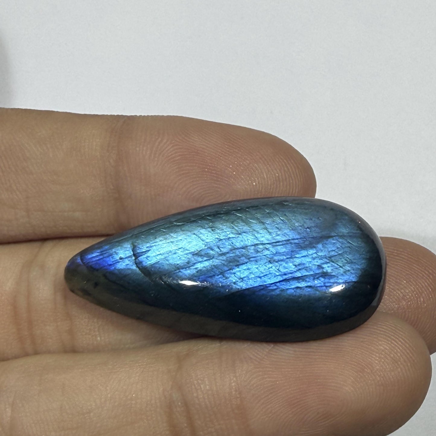 Natural Blue Labradorite Long Pear Cabochon, Flash Labradorite Gemstone, Teardrop Loose Stone, Jewelry Making, Crystal (37.5x17x8mm 40cts)