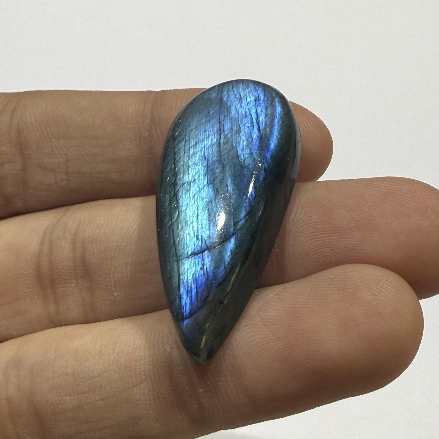 Natural Blue Labradorite Long Pear Cabochon, Flash Labradorite Gemstone, Teardrop Loose Stone, Jewelry Making, Crystal (37.5x17x8mm 40cts)