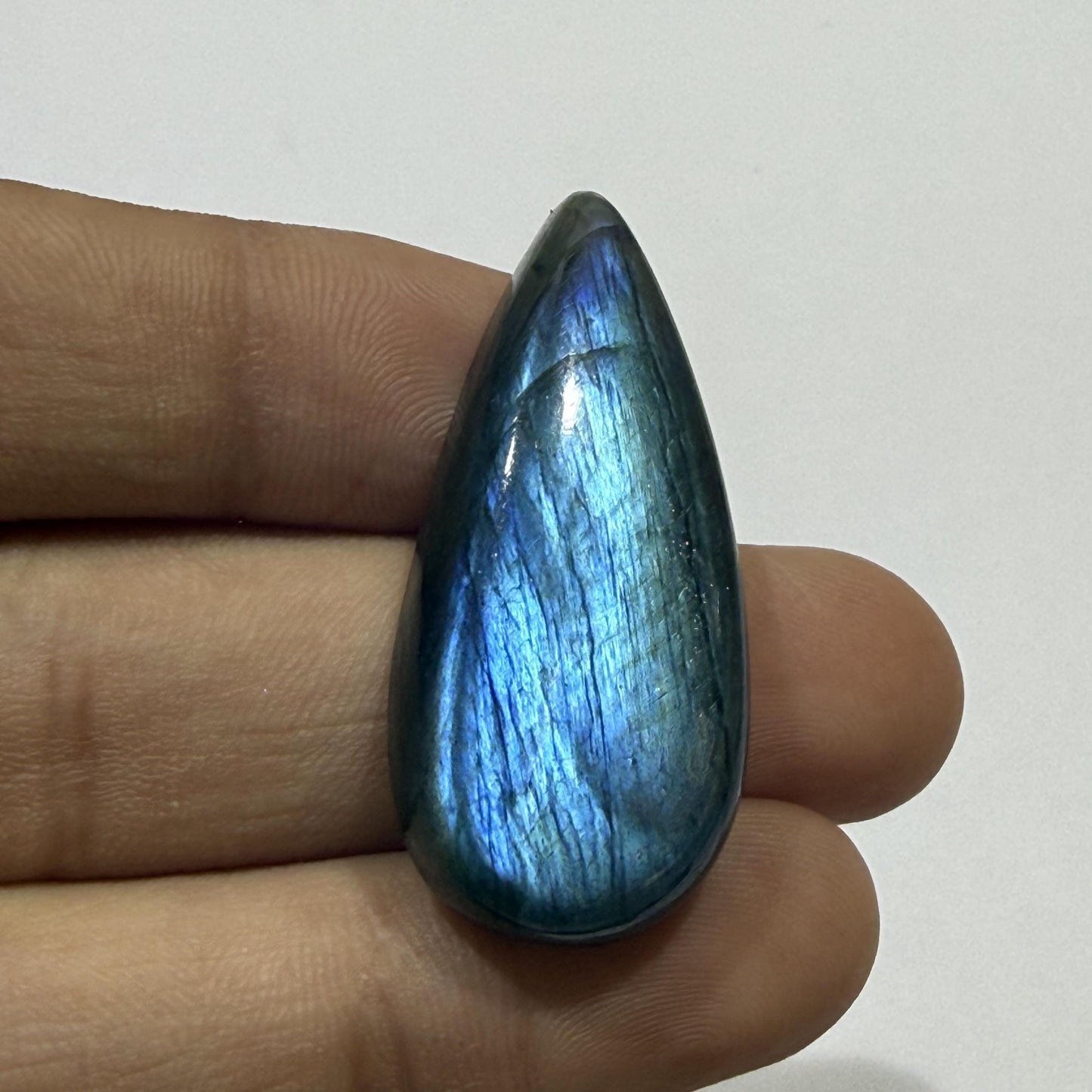 Natural Blue Labradorite Long Pear Cabochon, Flash Labradorite Gemstone, Teardrop Loose Stone, Jewelry Making, Crystal (37.5x17x8mm 40cts)