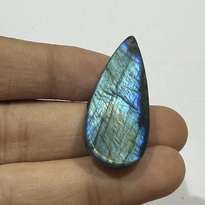 Natural Blue Labradorite Long Pear Cabochon, Flash Labradorite Gemstone, Teardrop Loose Stone, Jewelry Making, Crystal (37.5x17x8mm 40cts)