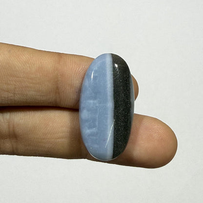 Natural Blue Calcite Black Tourmaline Cabochon, 29x15mm, Loose Gemstone for Jewelry Making