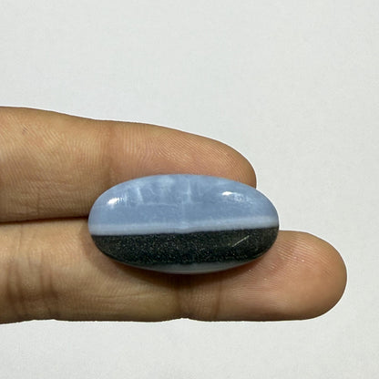 Natural Blue Calcite Black Tourmaline Cabochon, 29x15mm, Loose Gemstone for Jewelry Making