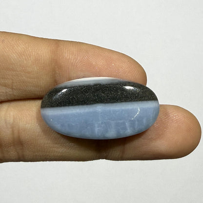 Natural Blue Calcite Black Tourmaline Cabochon, 29x15mm, Loose Gemstone for Jewelry Making