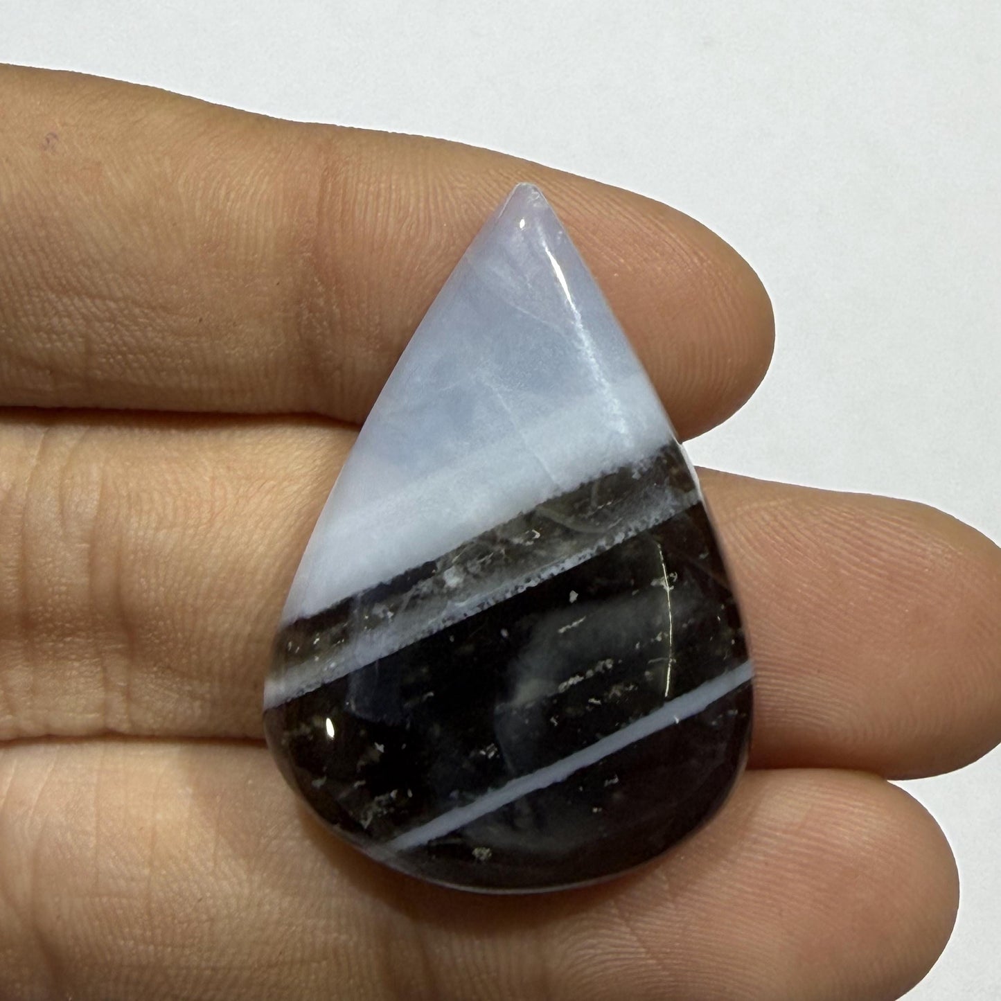 Natural Black White Banded Agate Cabochon, Teardrop Gemstone, Zebra Agate Loose Stone, Black Gray White Agate, Jewelry Making Stone