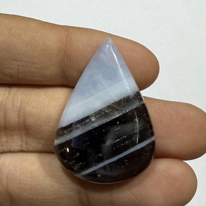 Natural Black White Banded Agate Cabochon, Teardrop Gemstone, Zebra Agate Loose Stone, Black Gray White Agate, Jewelry Making Stone