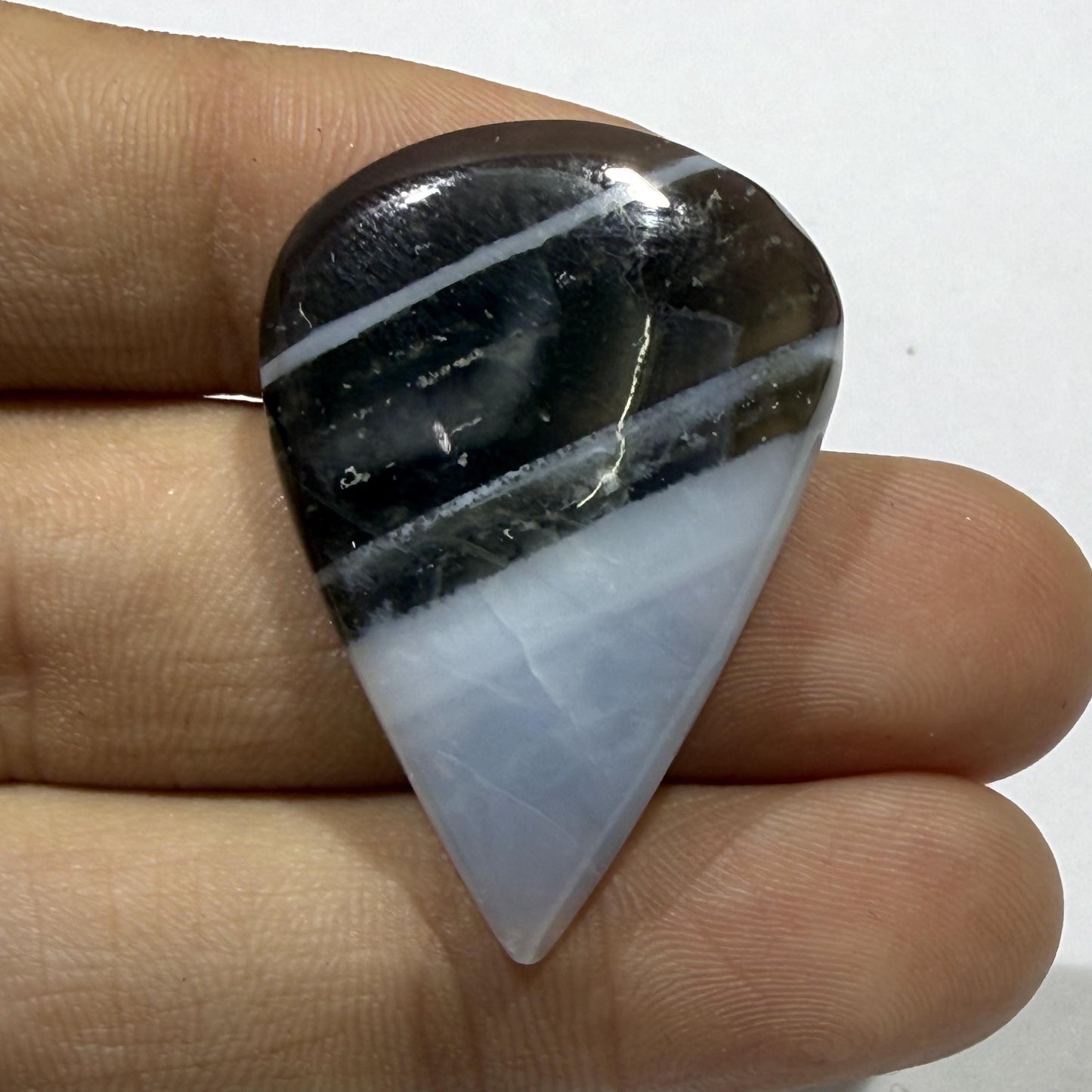 Natural Black White Banded Agate Cabochon, Teardrop Gemstone, Zebra Agate Loose Stone, Black Gray White Agate, Jewelry Making Stone