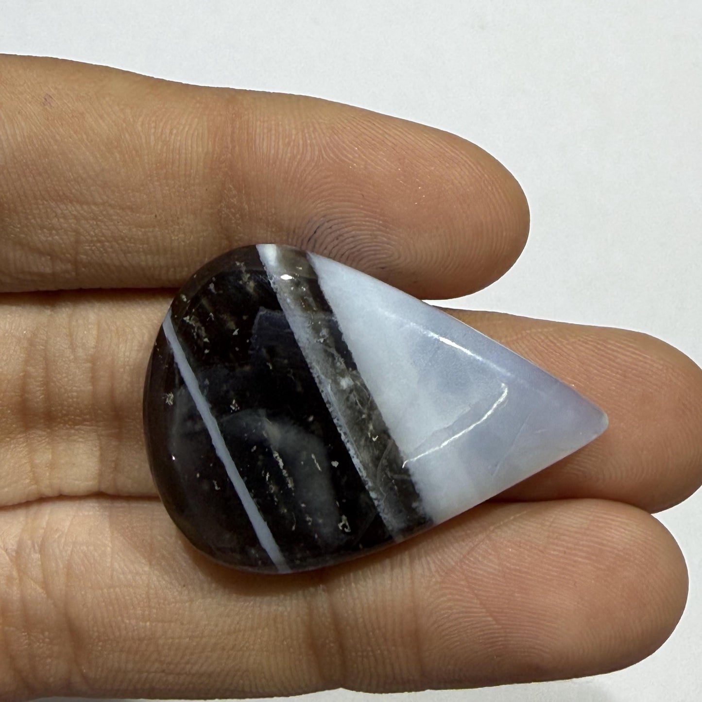 Natural Black White Banded Agate Cabochon, Teardrop Gemstone, Zebra Agate Loose Stone, Black Gray White Agate, Jewelry Making Stone
