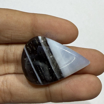 Natural Black White Banded Agate Cabochon, Teardrop Gemstone, Zebra Agate Loose Stone, Black Gray White Agate, Jewelry Making Stone