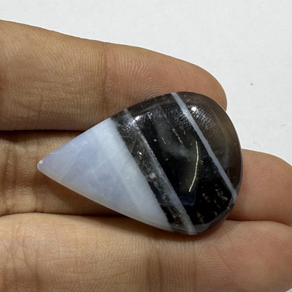 Natural Black White Banded Agate Cabochon, Teardrop Gemstone, Zebra Agate Loose Stone, Black Gray White Agate, Jewelry Making Stone