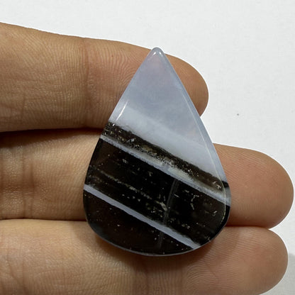 Natural Black White Banded Agate Cabochon, Teardrop Gemstone, Zebra Agate Loose Stone, Black Gray White Agate, Jewelry Making Stone