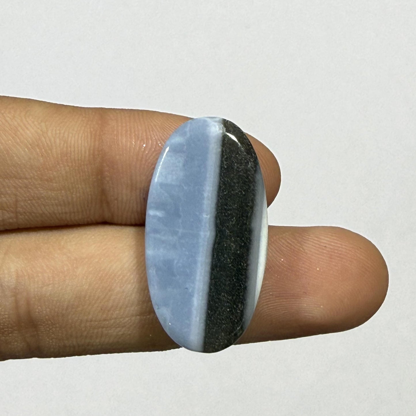 Natural Blue Calcite Black Tourmaline Cabochon, 29x15mm, Loose Gemstone for Jewelry Making