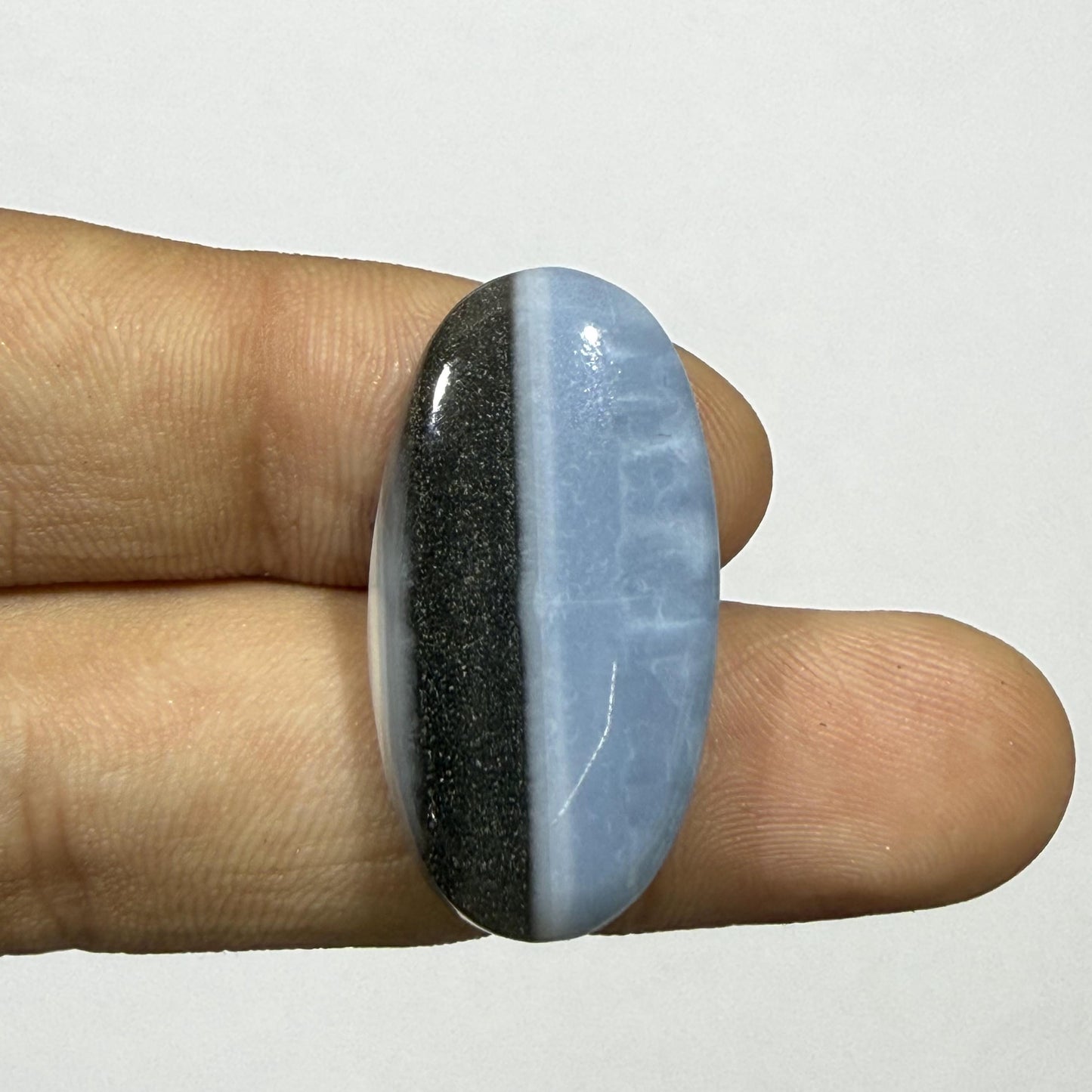 Natural Blue Calcite Black Tourmaline Cabochon, 29x15mm, Loose Gemstone for Jewelry Making
